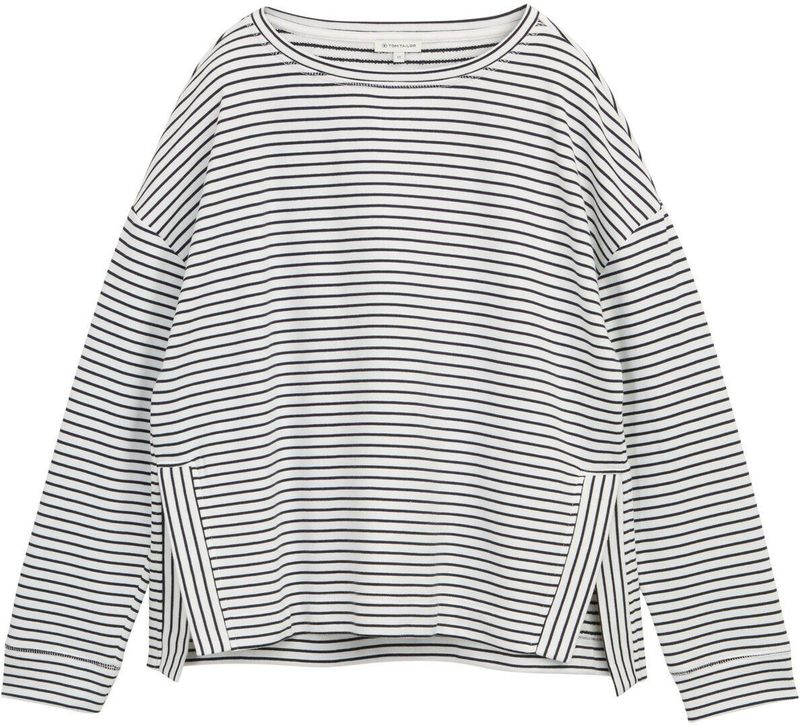 TOM TAILOR - Sweatshirt - Donkerblauw/Wit - Gestreept - Lange Mouw