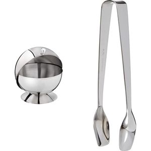 Suikerbal, suikerpot met roldeksel, roestvrijstalen suikerpot met deksel, 14 x 14 cm, hoogte 14 cm & Zwilling 07150-059-0 Dinner suikertang, roestvrij staal, 10 cm