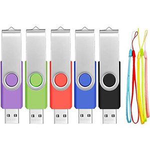USB Stick 2.0 2 GB - 5 Stuks Pen Drive met Draaibare Clip en Lanyard