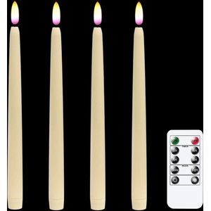 Vlamloze batterij aangedreven venster taps toelopende kaarsen flikkeren met afstandsbediening - ivoor echte wax gecoate LED Taper kaarsen met timer voor bruiloft partij decoratie Pack van 4