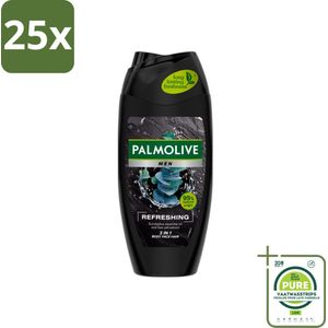 25 x Palmolive Men 3-in-1 Body Face Hair Refreshing Etherische Eucalyptusolie Zeezoutextract 250 ml - Grootverpakking - Douchegel - Mannen - Verfrissend - Verzorgend - Eucalyptus