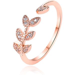 Verstelbare Dames Eternity Ring met Leafs - Koper/Rose met Zirkonia Steentjes