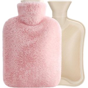 Warmwaterkruik - warmwaterkruik met hoes- Warmwaterkruik met zachte hoes - 2L lekvrije grote warmwaterkruik - Voor warme en koude kompressen - Geweldig wintercadeau voor vrouwen, senioren en kinderen (roze)