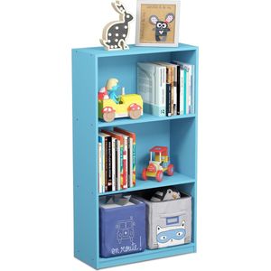 Basic boekenkast met 3 vakken, opbergrek, hout, lichtblauw, 23,5 x 55,25 x 100,33 cm
