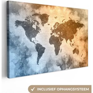 Canvas Wereldkaart - 140x90 - Wanddecoratie Wereldkaart - Abstract - Kleuren