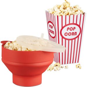 Relaxdays 49-delige popcorn set - siliconen popcorn maker rood - popcorn zakjes gestreept