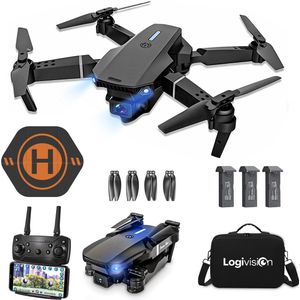 Logivision E88 Drone - Drone met 4K Camera - Mini drone - Drones - Voor Kinderen/Volwassenen - Drone DJI - Tot 90 Minuten Vliegen - Inclusief Opbergtas, Landing pad, 3 Batterijen