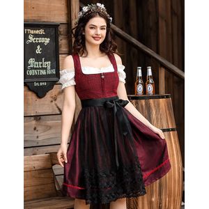 Traditionele midi dirndl voor dames, 3-delig voor Oktoberfest, Fasching & Karneval Bordeaux 48