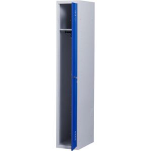 Lockerkast metaal met slot - 1 deurs 1 delig - Grijs/blauw - 180x30x50 cm - LKP-1001
