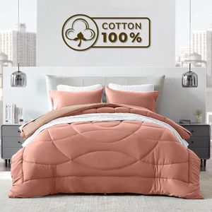 Sleep Comfy - Cottiva Series - Dekbed - Oudroze & Salmon - 240x220 cm - Wasbaar hoesloos dekbed - 100% Katoen