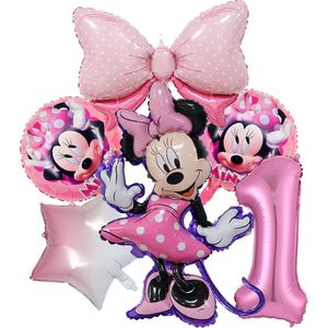 Minnie Verjaardag Versiering - Leeftijd: 1 jaar - Minnie Ballonnen - 6 delig - Minnie Kinderfeestje - Minnie Feestpakket - Folieballon / Heliumballon / Leeftijdballon - Minnie XL Ballon - Feestversiering - Hoera 1 jaar! Eerste Verjaardag