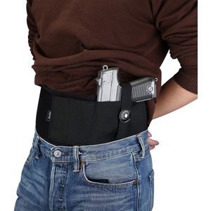 Verstelbare Buikbandholster Verborgen Draagtas Neopreen Elastische Tailleband Pistoolhouder - Dames Heren Zwart