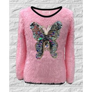 Toverpull met pailletten - vlinder - kinderen - roze - 12 jaar