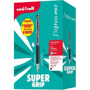 Uni-ball intrekbare roller Signo RT207 + vulling (6 + 6 gratis), zwart