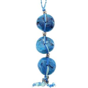 Behave Blauwe ketting met hanger van ronde glaskralen