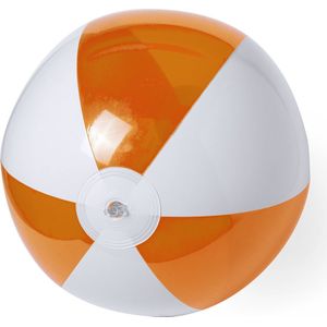 Strandbal - 28 cm - Strandspeelgoed - Opblaasbaar - Gestreept - PVC - oranje - wit