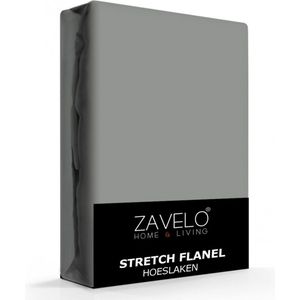 Zavelo Deluxe Stretch Flanel Hoeslaken Antraciet - Lits-jumeaux (180x200 cm) - Heerlijk Warm en Zacht - Perfecte Pasvorm - Hoogwaardige Kwaliteit