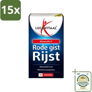 15 x Lucovitaal - Supplement - Rode Gist Rijst - Monacolin K - 90 Tabletten - Grootverpakking - Monacolin K - Cholesterol - Hart En Bloedvaten - Natuurlijke Supplementen - Rood Gist Rijst