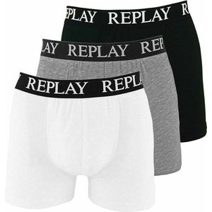 Replay - Boxer Basic Cuff Logo 3 Pack - Heren Boxershorts-M