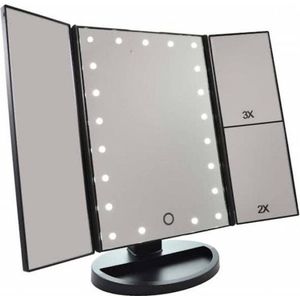 LED make-up spiegel met touch sensor dimbaar 2+3 maal vergroting Drieluik- 21x LED| Batterijen USB - makeup