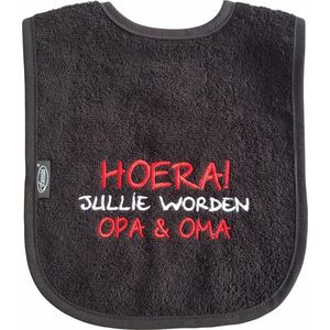 Zwarte slab met ""Hoera! Jullie worden opa & oma