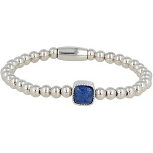 *Zilveren elastische bedelarmband met Blue Aventurine edelsteen - Zilveren armband met Blue Aventurine edelsteen - Met luxe cadeauverpakking