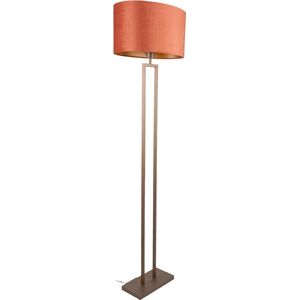 Vloerlamp Monza met ovale velours kap | 1 lichts | roestkleurig velours | rusty on gold / goud / stalamp | metaal / stof | Ø 45 cm | 160 cm hoog | staande lamp | modern / sfeervol / tijdloos design