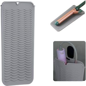 Geïsoleerde opbergtas voor krultangen - Hittebestendige siliconenmat met ophanggat - Hittebestendige reismat voor krultangen - Tas voor krultangen, stijltangen en andere hete haarstylingtools - Grijs