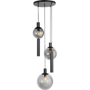 Ronde hanglamp Bollique | 5 lichts | grijs / smoke / zwart | glas / metaal | in hoogte verstelbaar tot 350 cm | Ø 40 cm | GU10 fitting | dimbaar | modern design