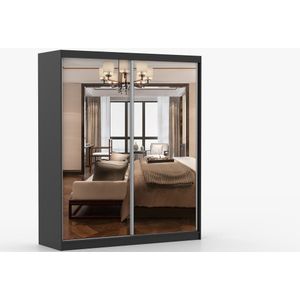 Schuifdeurkast BEN 20 183cm – 2-deurs kledingkast met spiegel, legplanken en kledingroede – modern design – 183x218x61 cm - BEN 20 183cm (Zwart)