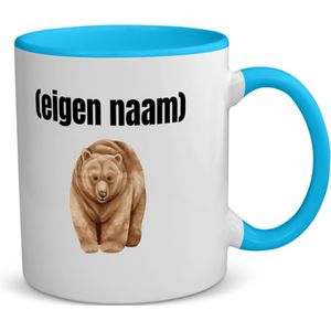 Akyol - grote beer met eigen naam koffiemok - theemok - blauw - Beer - beren liefhebbers - mok met eigen naam - iemand die houdt van beren - verjaardag - cadeau - kado - 350 ML inhoud