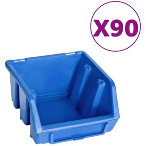 vidaXL Opbergbakkenset - Opbergbakkensets - Bakkenset - Bakkensets - 96-delige Opslagbakkenset met wandpanelen blauw en zwart