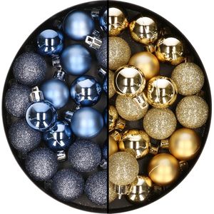 40x stuks kleine kunststof kerstballen donkerblauw en goud 3 cm - Kerstversiering