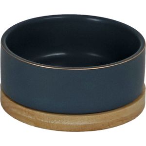 De Boon - Honden Eetbak - keramiek/hout - petrol blauw - 13cm