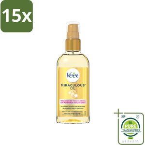 15 x Veet - Aftercare - Natuurlijke Voedende Olie - Voor & Na Ontharing - 100 ml - Grootverpakking - Ontharings-olie - Nabehandeling Ontharing - Hydraterende Olie - Natuurlijke Olie - Veet Miraculous