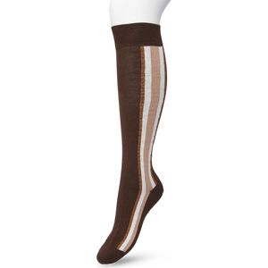 Bonnie Doon Dames Kniekousen Donker Bruin maat 36/42 - Knie Kousen - Streep - Bies - Print - Uitstekend draagcomfort - Sporty Stripe Knee Sock - Kniesokken - Zakt niet af - OEKO-TEX - Donkerbruin - Bracken - BP221704.158