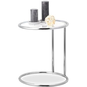 Bijzettafel Decoratie - Rond Metalen Frame - Glazen Tafel - Woonkamer - HxØ 53x45 cm - Zilver