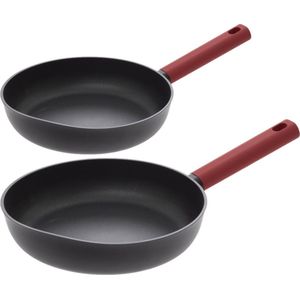 Secret de Gourmet Koekenpannen Valence - D21 en D25 cm - alle warmtebronnen - zwart/rood