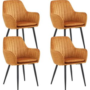 Colenis® - Lavinia Eetkamerstoel - Set Van 4 - Okergeel - Adoré Velvet - Design - Met armleuning