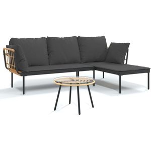 VidaXL Loungeset 3-delig met Kussens - Poly Rattan Donkergrijs