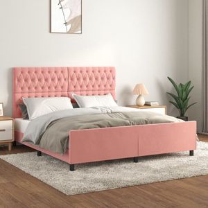 vidaXL Bedframe met hoofdeinde - Fluweel - Roze - 180x200 cm Fluweel Bed - Tweepersoons Bed - Rooskleurig Bed - Bed Met Hoofdeinde - Verstelbaar Hoofdeinde - Boxspring Bed - Multipex Lattenbodem - Comfortabel Bed