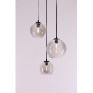 Hanglamp EEF Grey - 3 bollen transparant grijs glas - 3xE27 - 185cm - mat zwart