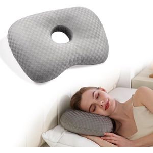 Kussen - Oordoorboord kussen - Zijslaper kussen - Oorbeschermend kussen - Zijslaper oordoorboord kussen - Elastisch - Dambordpatroon - Geschikt voor zijslapers, mensen met oorklachten en mensen met doorligwonden - Grijs