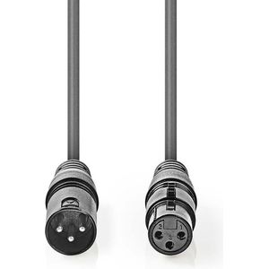 Nedis Gebalanceerde Audiokabel - XLR 3-Pins Male - XLR 3-Pins Female - Vernikkeld - 3.00 m - Rond - PVC - Donkergrijs - Kartonnen Sleeve