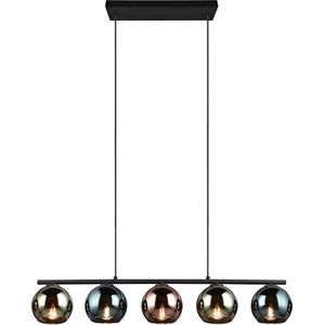 LED Hanglamp - Hangverlichting - Trion Seldy - E14 Fitting - 5-lichts - Zwart met Multicolor Glas