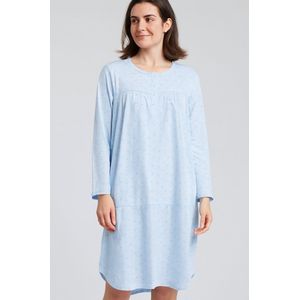 Comfortabel nachthemd in crêpe stof – grote maten 50-60, verkrijgbaar in roze, grijs en blauw met bloemenmotief en handige polo-sluiting, 100% katoen.”