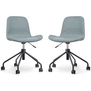 Nolon Nout-Fé Bureaustoelen Set van 2 Zacht Groen - Stof - Verstelbaar - Wieltjes - Zwart Onderstel