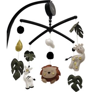 Muziekmobiel Jungle COMPLEET - Boxmobiel zwart - Mobiel voor baby park / box - met zwarte STANDAARD en MUZIEKDOOSJE met 10 MELODIEËN