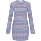 MYMO - Gebreide Jurk - Blauw/Lila - Slanke Pasvorm - Lange Mouw