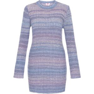 MYMO - Gebreide Jurk - Blauw/Lila - Slanke Pasvorm - Lange Mouw